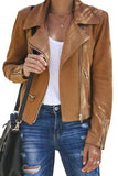 Khaki Zipped Notch Collar Short Jacket