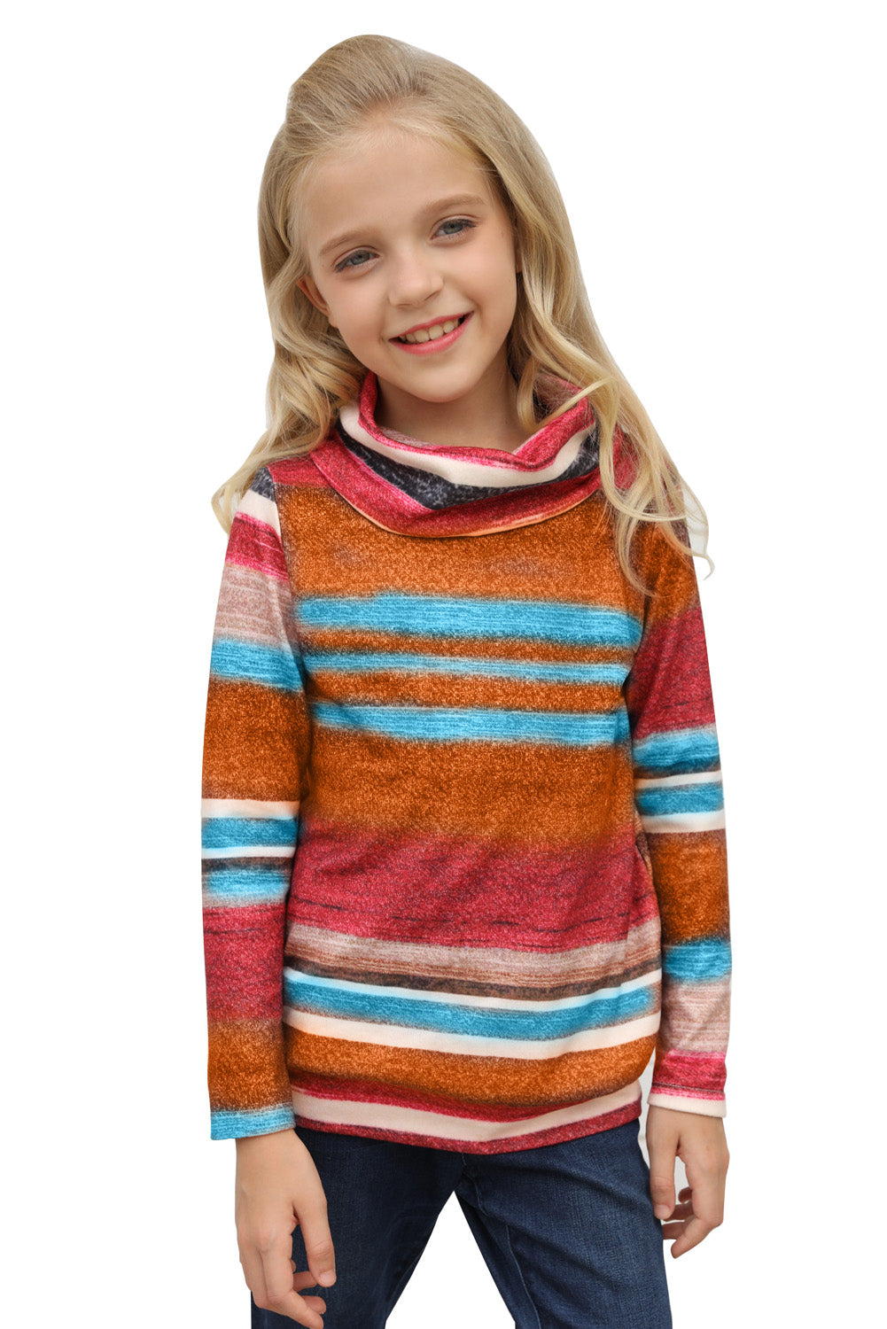 Cowl Neck Girl's Striped Sweatshirt