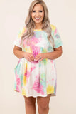 Tie Dye Crewneck Short Sleeve Casual Plus Size Dress