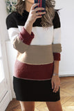 Khaki Color Block Sweater Dress
