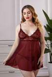 Lace Mesh Plus Size Babydoll with Thong