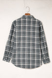 Gray Plaid Button Up Long Sleeve Shirt with Pocket