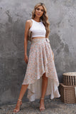Wrap Style High-low Ruffle Hemline Floral Skirt