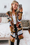 Multicolor Ethnic Style Knee Length Open Front Cardigan