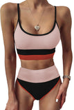 Spaghetti Straps Colorblock Ribbed High Waist Bikini