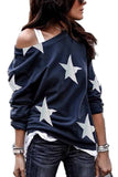 Fashion Five-pointed Star Print Round Neck Black Sweatshirt