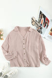 Turn Collar V Neck Crinkled Cuffed Shirt