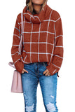 Beige Grid Pattern Turtleneck Sweater