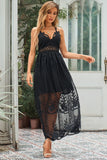 Black Lace Crisscross Backless Maxi Dress