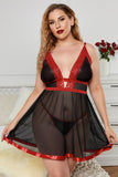 Kiss Me Slowly Black Plus Size Mesh Babydoll 2 Piece Set