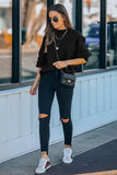 Plain Drop-shoulder Pullover Sweatshirt /Black/Green