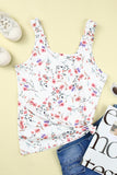 Ruffle Straps Floral Rib Knit Tank Top