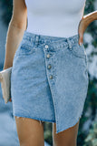 Buttons Asymmetric Denim Mini Skirt