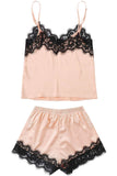 Lace Satin Sleepwear Cami Top and Shorts Pajamas Set