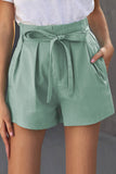 Beige Tie Waist Casual Shorts with Pockets