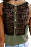Spaghetti Straps Eyelash V Neck Buttoned Back Lace Splicing Tank Top