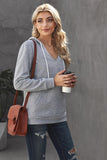 V Neck Kangaroo Pocket Drawstring Hoodie