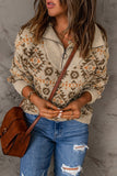 Khaki Aztec Knitted Drop Shoulder Zipped Sweater