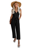 V Neck Button Belted Jumpsuit with Pockets