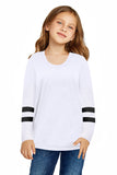 Crewneck Striped Color Block Girl's Long Sleeve Top