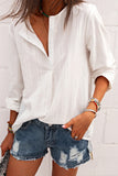 Button V Neck Single-Breasted Blouse