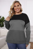 Crew Neck Striped Color Block Plus Size Sweatshirt