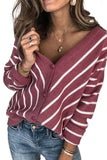 Khaki V Neck Stripe Long Sleeve Cardigan