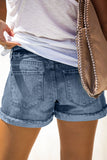 Distressed Ripped Rolled Hem Black Denim Shorts