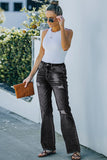 High Rise Washed Distressed Flare Jeans