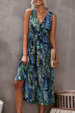 Floral Printed V Neck Open Back Sleeveless Maxi Dress