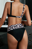 Colorblock Leopard Knotted Push up High Waist Bikini