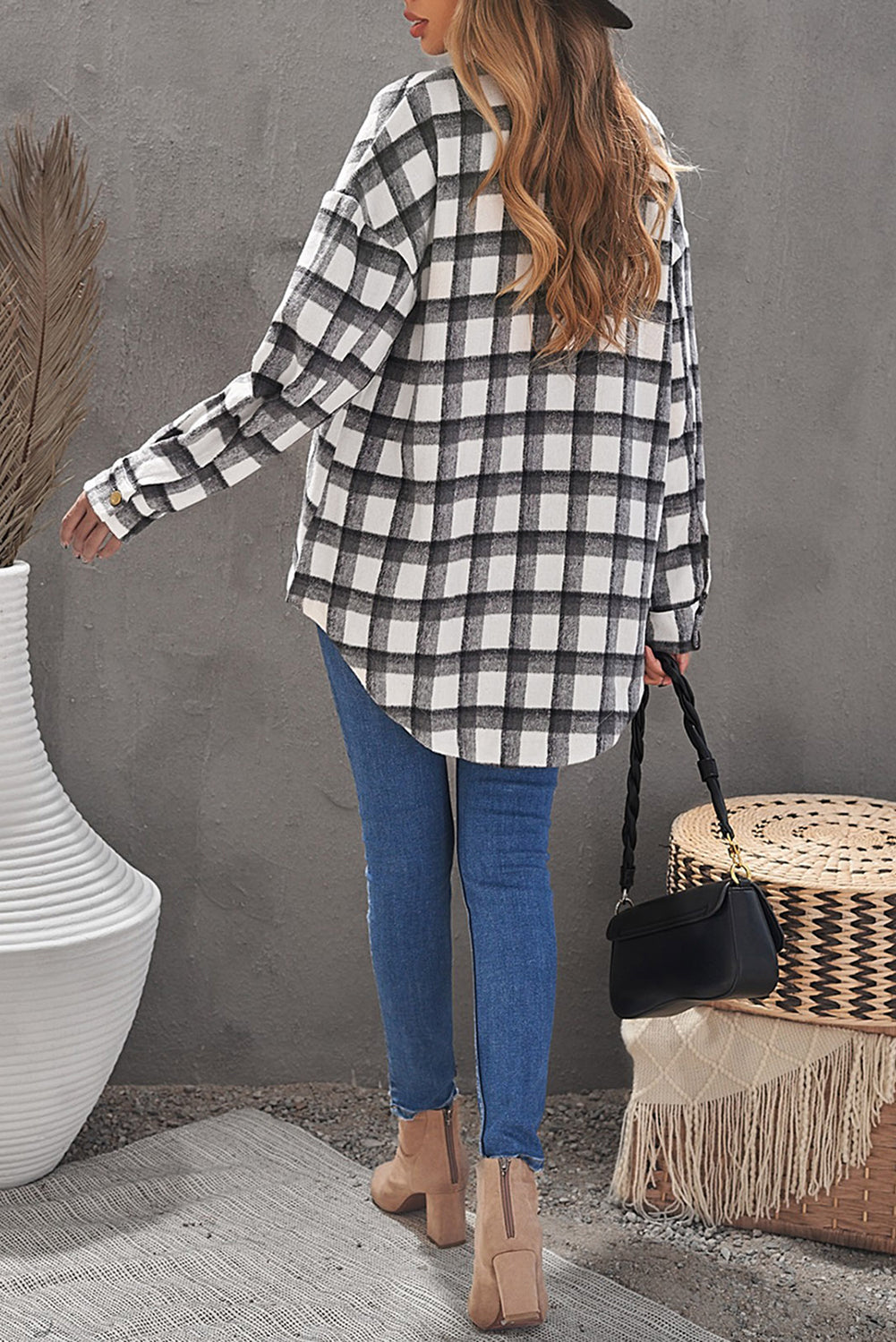 Casual Oversize Buttons Plaid Shacket