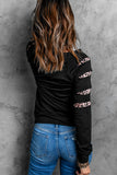 Believe Glitter Print Leopard Patchwork Pullover Sweatshirt