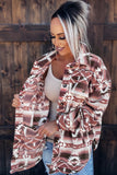 Tribal Print Pocket Buttoned Sherpa Jacket