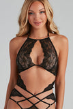 Lace Crochet Criss Cross Backless Lingerie Set