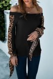 Contrast Leopard Sleeve Off Shoulder Top