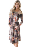 Floral Checked Long Sleeve Casual Midi Dress