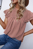 Tiered Sleeve Frilled Neck Dotted Top