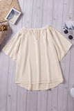 Beige Split Neck Pleated Loose Blouse