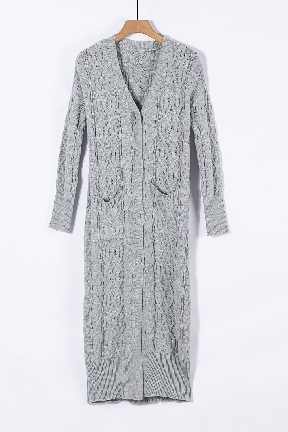 Cable Knit Open Front Long Cardigan
