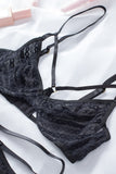 Sexy Printed Mesh Bralette and Thong Set with Garter Belt