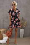 Dotted Print Split Neck Flutter Sleeve Flowy Tunic Mini Dress