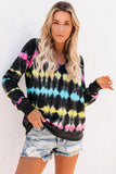 Black V Neck Tie-dye Elastic Cuff Hoodie