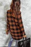 Brown Turn-down Collar Plaid Shirt Coat