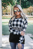 Plaid Leopard Print Splicing Sweatshirt
