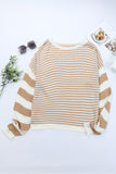 Bubble Sleeve Mixed Stripe Pullover Sweater