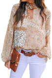 Keyhole Mix Print Mock Neck Blouse