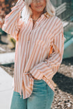 Pink Striped Buttons Closure Long Sleeve Shirt