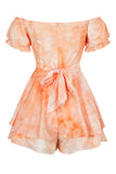 Tie-dye Print Short Puff Sleeve Romper