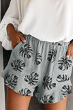 Palm Tree Leaves Print Elastic Waist Shorts with Pocket